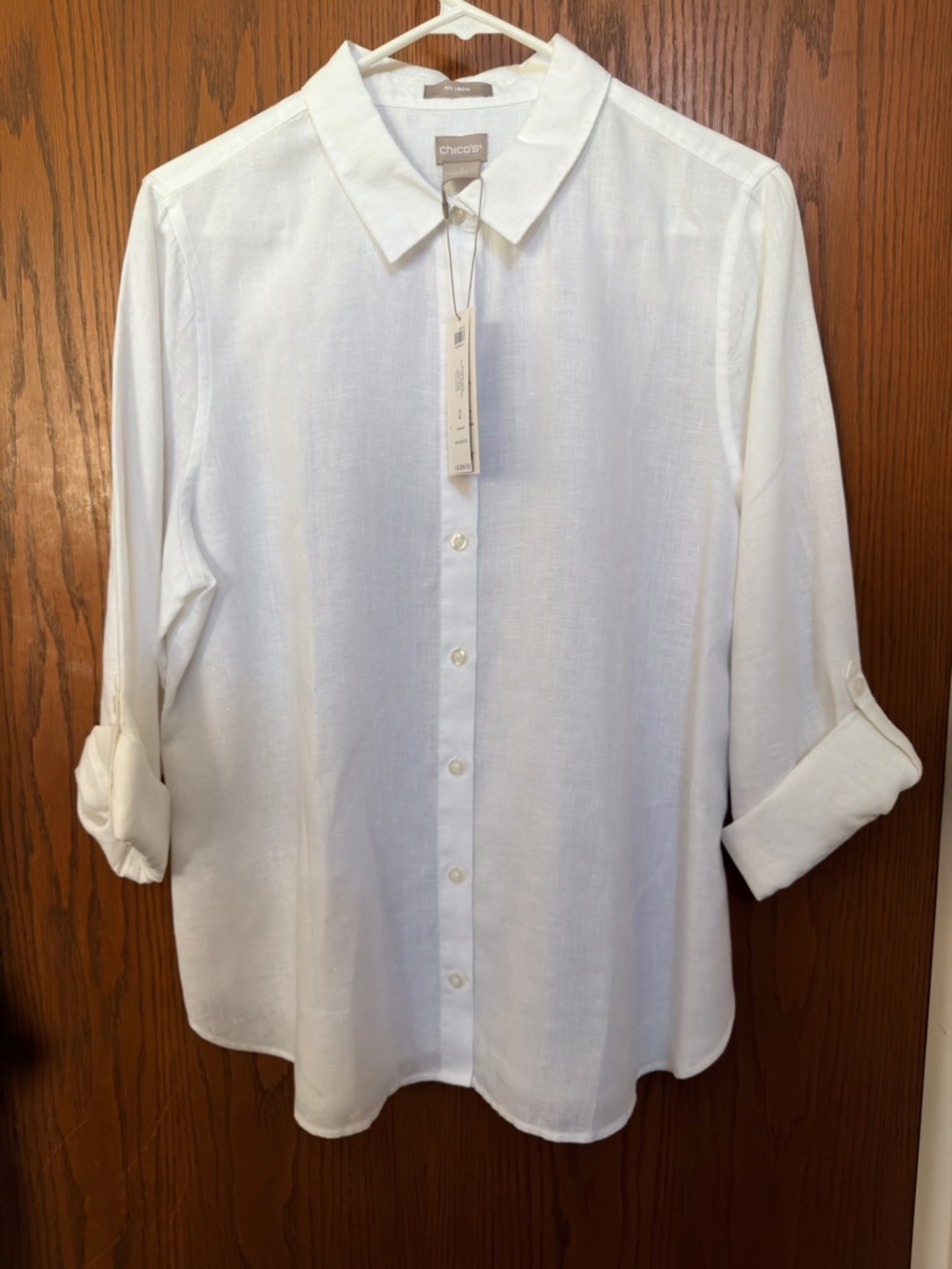 NWT Chico's No Iron White Linen Button-Front Lightweight Blouse